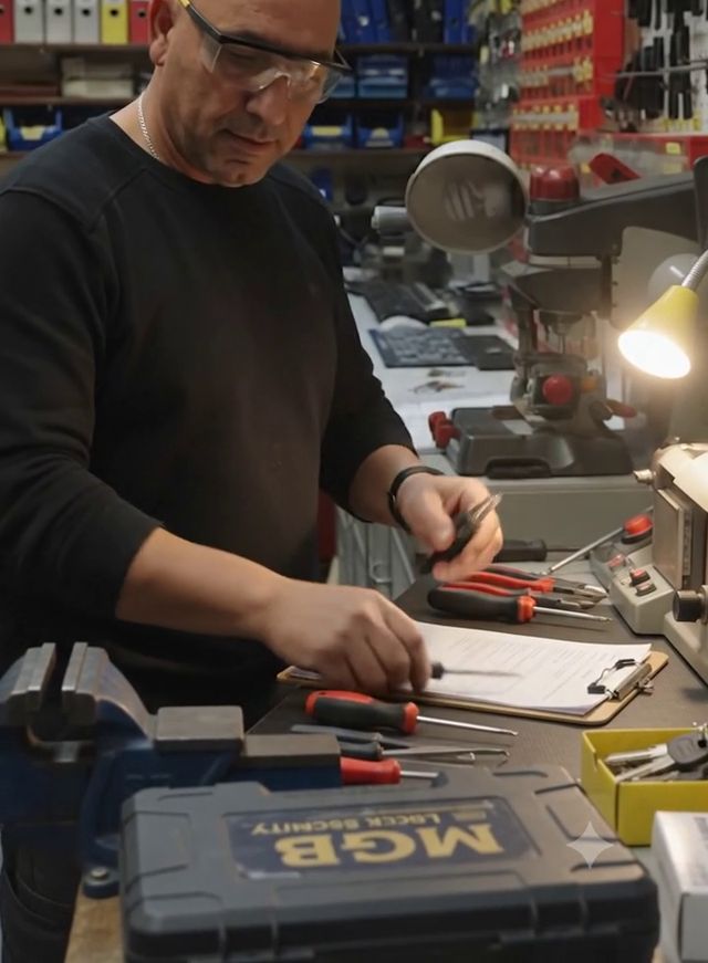 Artisan MGB Lock Security au travail dans son atelier à Nice
